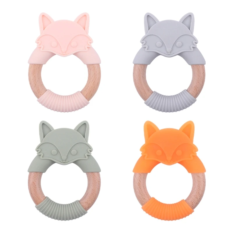 

Деревянное кольцо для прорезывания зубов для младенцев, жевательная игрушка, погремушка, Обучающие Мягкие Прорезыватели Для лисы, игрушка ...