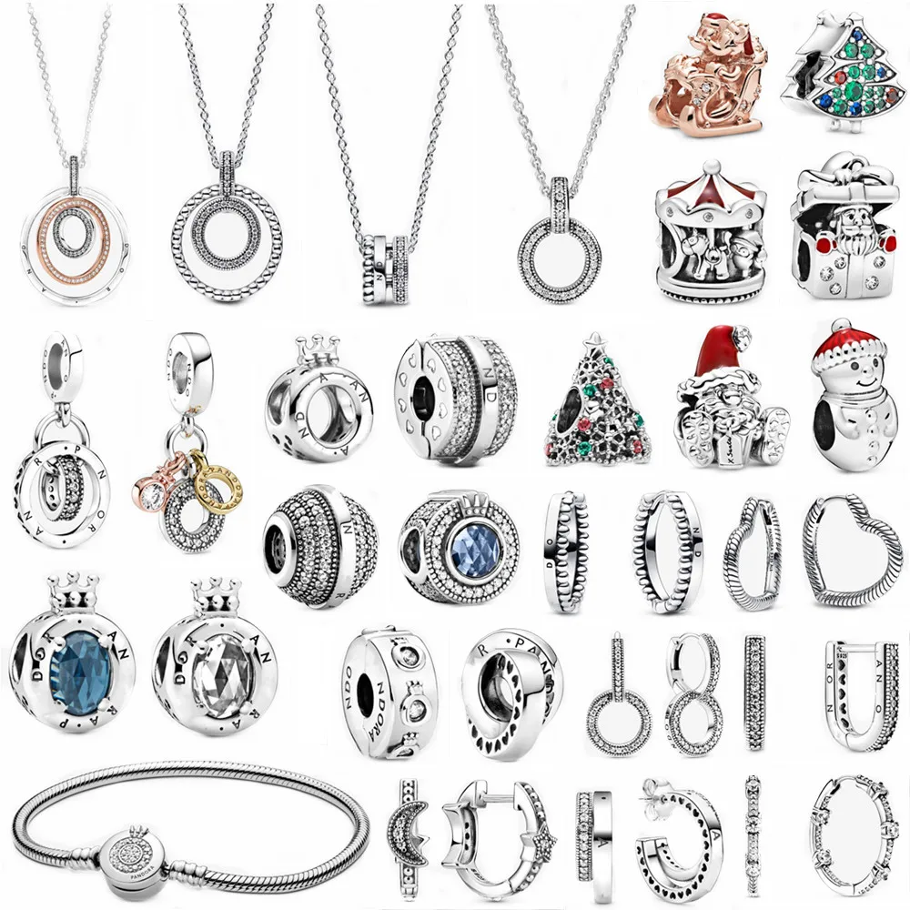 

Hot Sale Jewelry925 Silver Christmas Charm Bead Santa Sleigh Reindeer Dangle Pendant Fit Original Pando Bracelet Jewelry For W