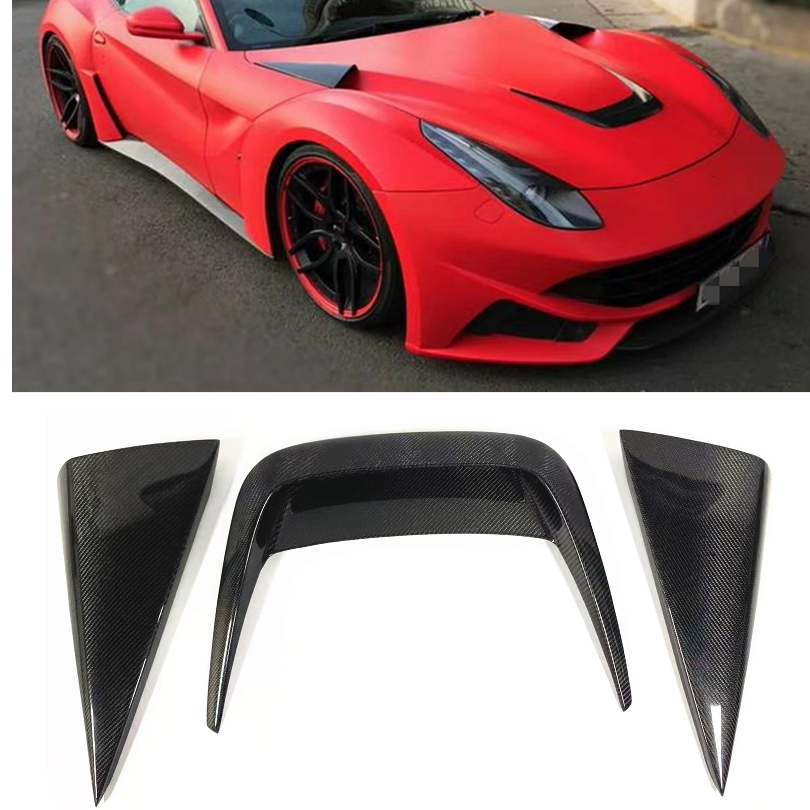 

For Ferrari F12 Berlinetta 2012-2015 Front Engine Hood Cover Air Outlet Vent Trim Real Dry Carbon Fiber Bonnet Scoop Duct Shell