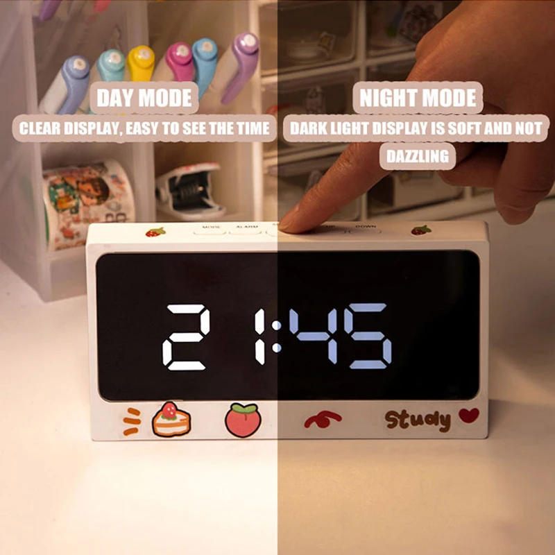 Cute Kawaii Alarm Clock With Sticker Desktop Led Digital Clock Desk decoration For Kids Girl Bedroom Table Decor Child Mini Gift images - 6