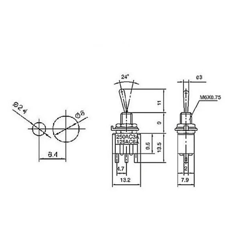 5 шт. мини MTS-102 3-контактный SPDT ON-ON 6A 125 В переменного тока миниатюрные тумблеры MTS102