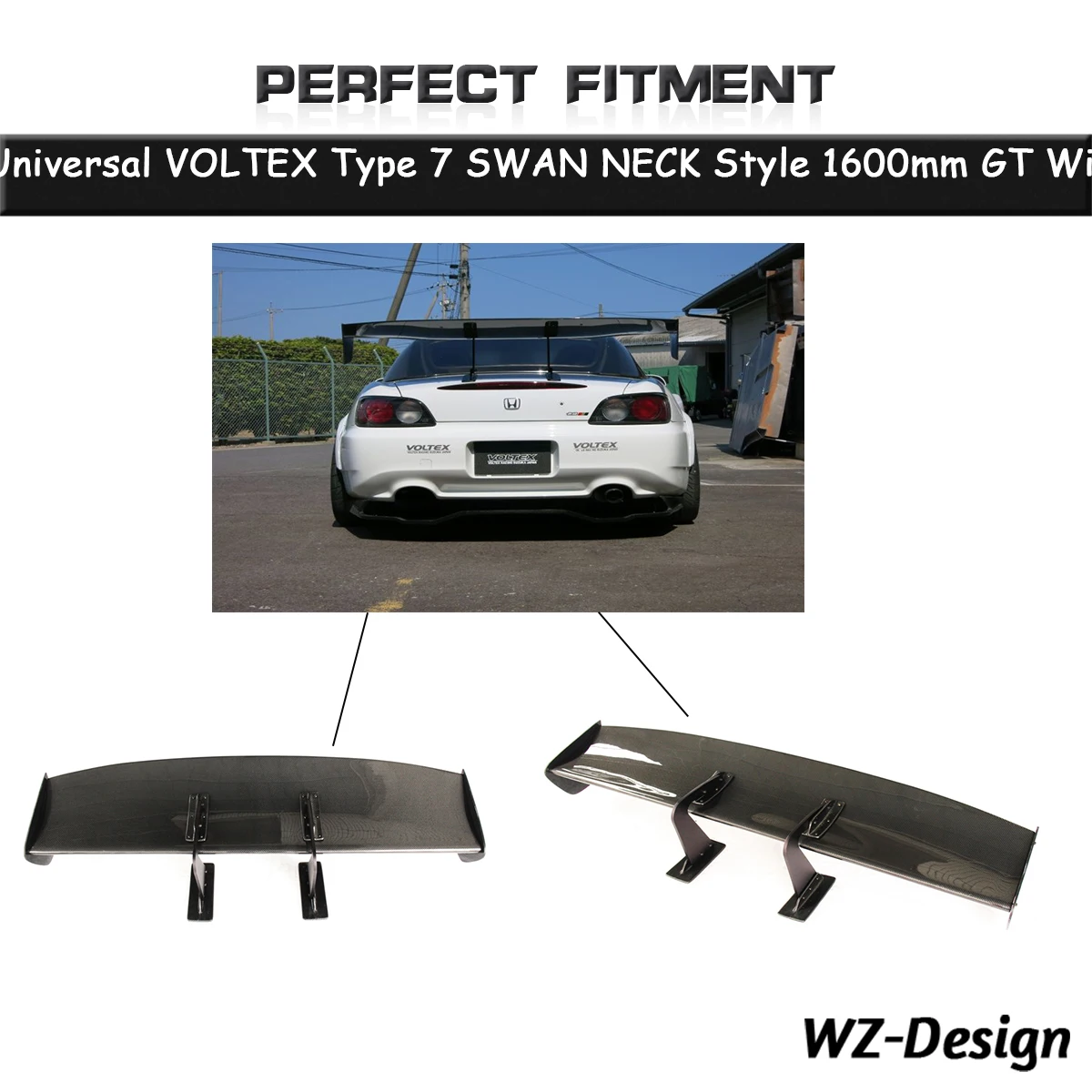Фото Спойлер NECK Style Voltex GT Wing Type 7 SWAN NECK Style 1600 мм GT Wing (подходит для EVO7, 8, 9, GTR35, E36, S2000 и др.) Углеродное волокно, стекловолокно №1