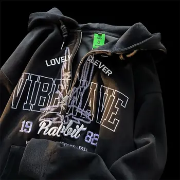 2022 autumn new loose hoodie long sleeved top female women American retro letter embroidery hooded sweater trend casual jacket 2