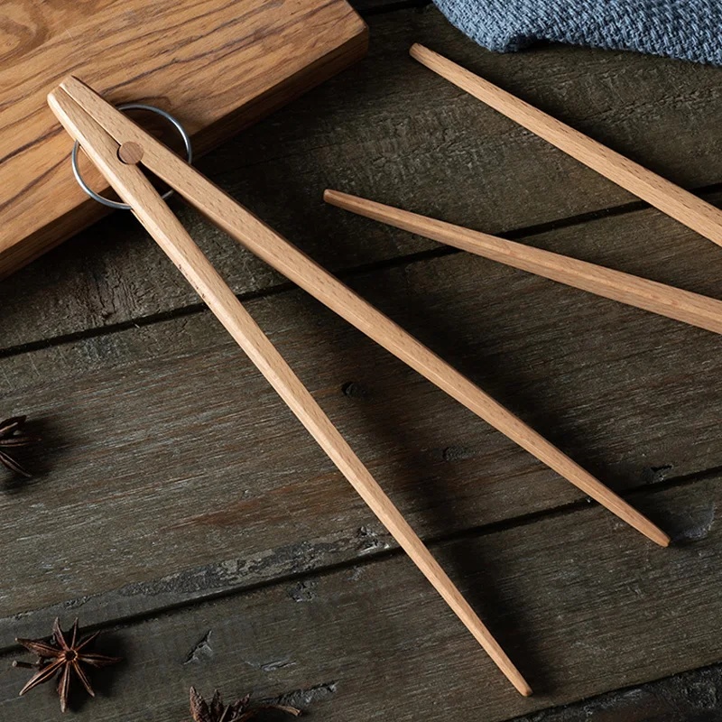 

2Pcs Wooden Kitchen Tongs Beech Wood Tongs Salad Server Restaurant Buffet Toast Bread Food Serving Tongs Clamp Cooking Utensils