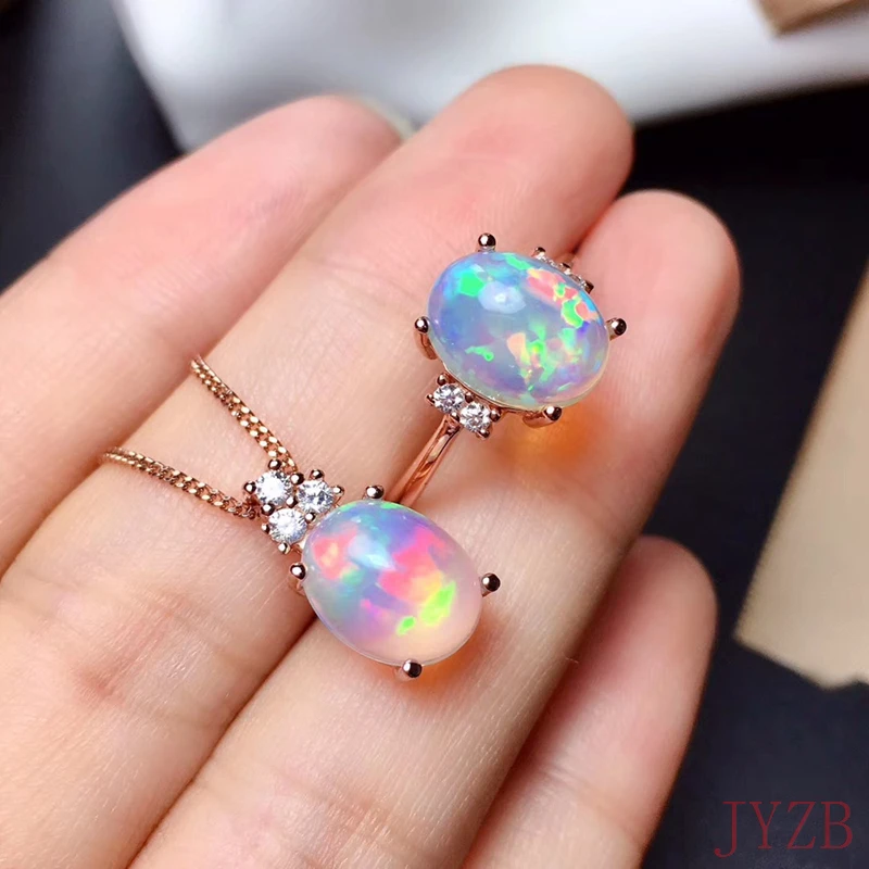

2022 New natural opal Women ring fire color mystery 925 silver adjustable size