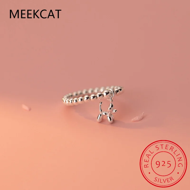 

Real 925 Sterling Silver Fashion Animal Balloon Dog Beads Elastic Ring For Women Wedding Party Fine Jewelry Bague anillos DA2608