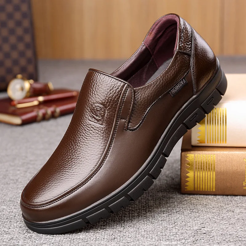 Black Men Shoes Genuine Leather Casual Shoes For Men Flat Platform Walking Shoes Outdoor Footwear Loafers Breathable Sneakers