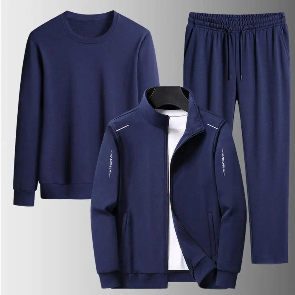 

Sportswear Set Activewear Sweatshirt Coat Pants Male Drawstring Trendy Ribbed Cuff Stand Collar Cardigan Pants Sweatshirt