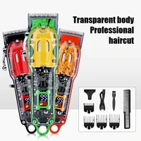 transparent electric clipper professional lcd digital display engraving hair cutting trimmer salon rechargeable clipper razor