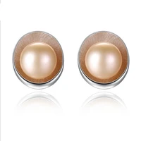 meibapj real freshwater pearl round shell shape stud earrings real 925 sterling silver fashion earrings for women sy