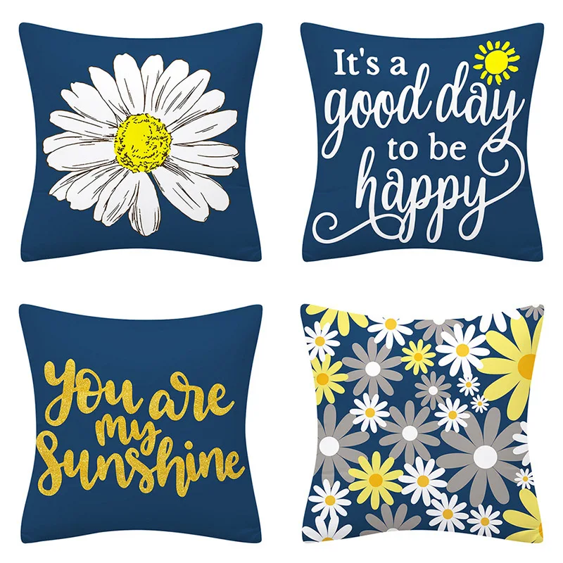 

Retro Daisy Flower Print Cushion Cover Sofa Car Home Decor Polyester Pillow Case Office Decorative Throw Pillow Cover 45x45cm