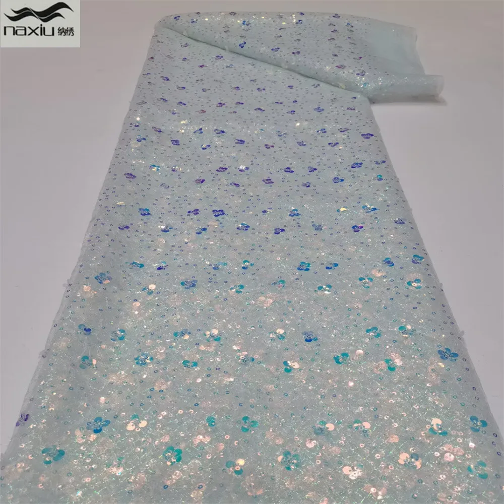 

Latest African Sequins Lace Fabric 2022 High Quality Lace Nigerian French Tulle Sequins Lace Fabric For Party Dress