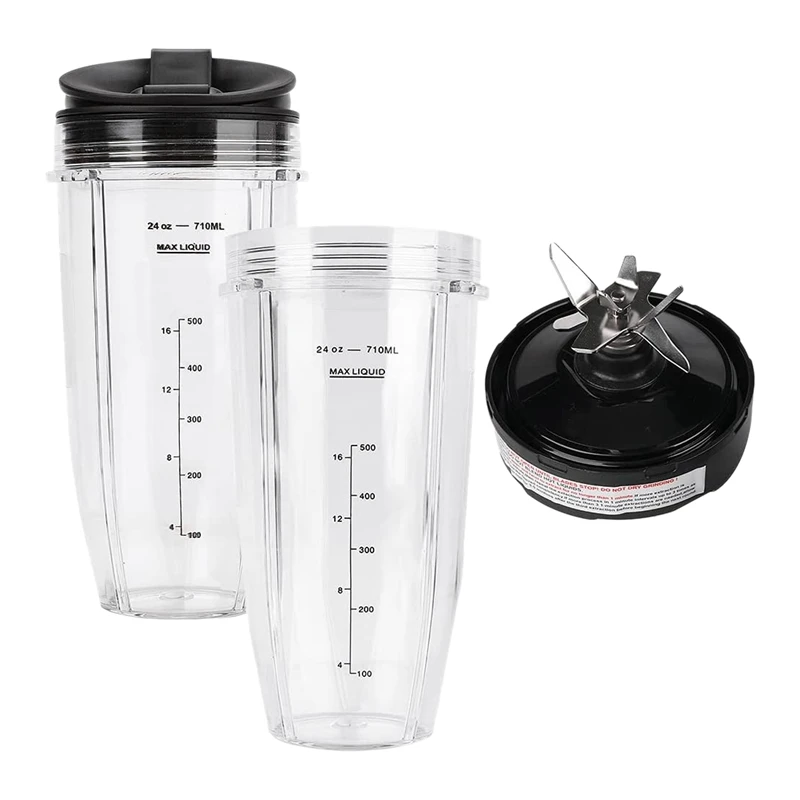 

2 Pcs Replacement 24Oz Blender Cup with Spout Lid and 7 Fins Extractor Blade for Nutri Ninja Auto IQ Series Blenders