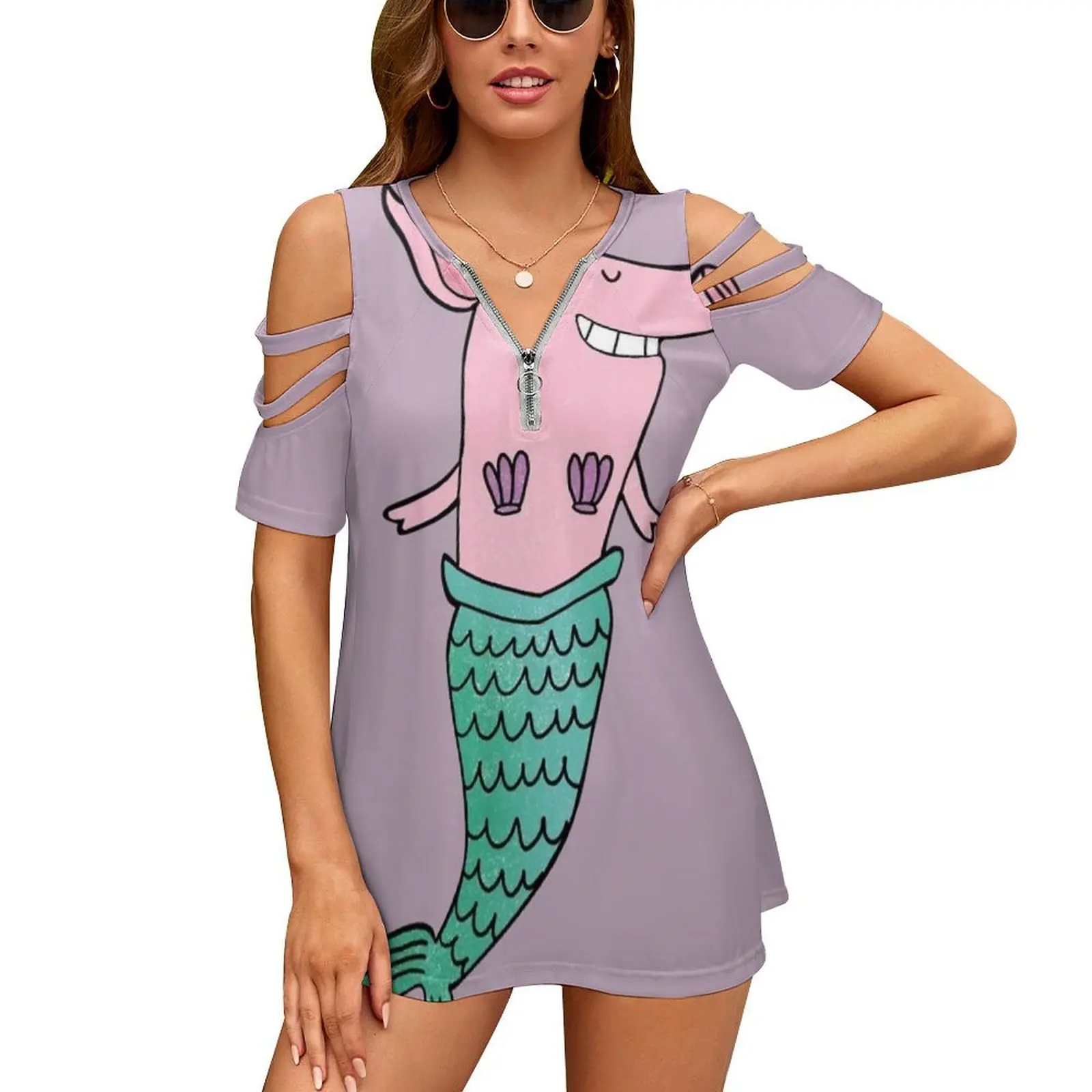 Русалка Свинья-Фиолетовый модный принт Женская футболка для девочек Harajuku Топы и