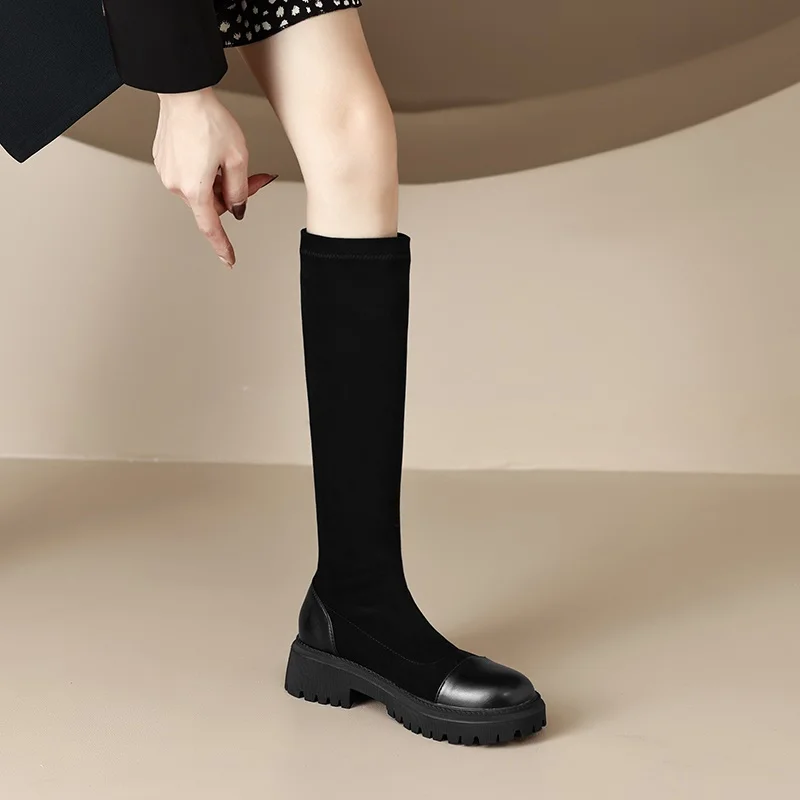 autumn winter boot brand style chunky high heel pu leather knee high boots women's high tube thinner-looked high heel long boots
