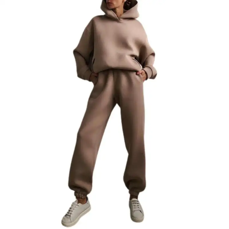 

2021 Autumn And Winter Women's Sweatshirt Suit High Collar Casual Solid Color Trousers Two-piece Suit Women's Yoga Sets