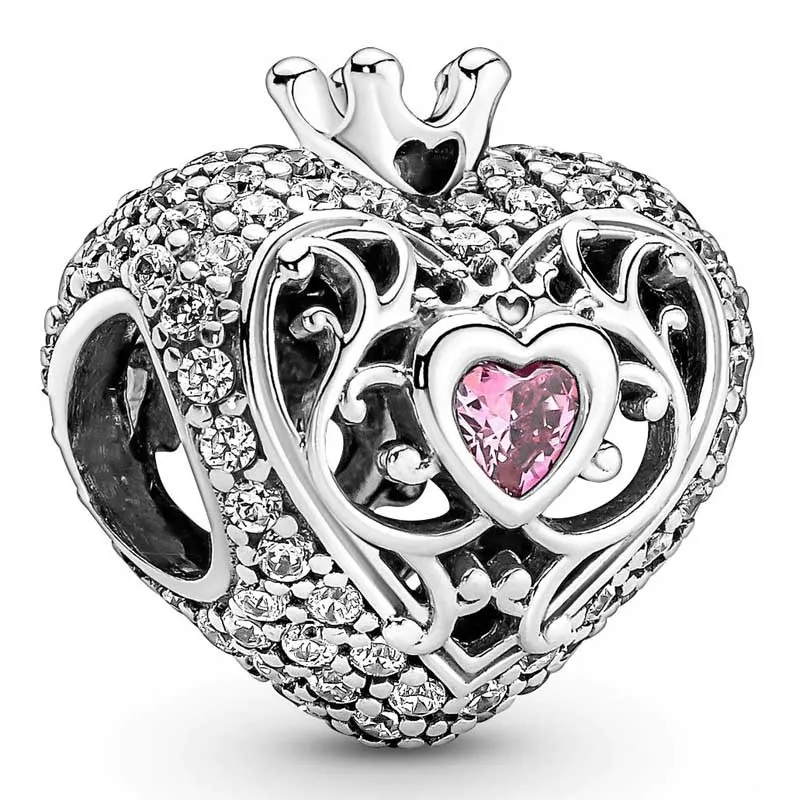 

Authentic 925 Sterling Silver Moments Regal Crown & Heart With Crystal Charm Bead Fit Pan Bracelet & Necklace Jewelry