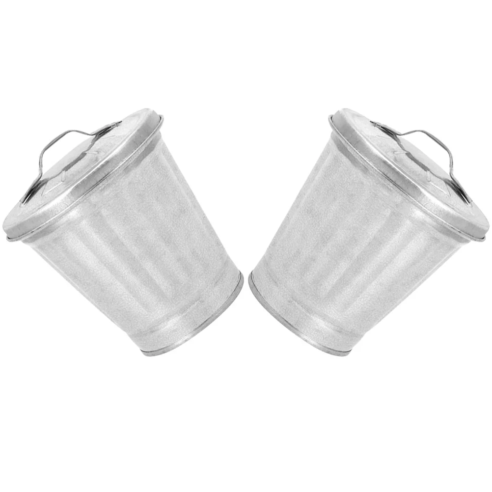 

Can Trash Garbage Lid Desktop Mini Galvanized Metal Wastebasket Pots Outdoor Bin Bucket Flower Cans Tiny Holder Waste Countertop