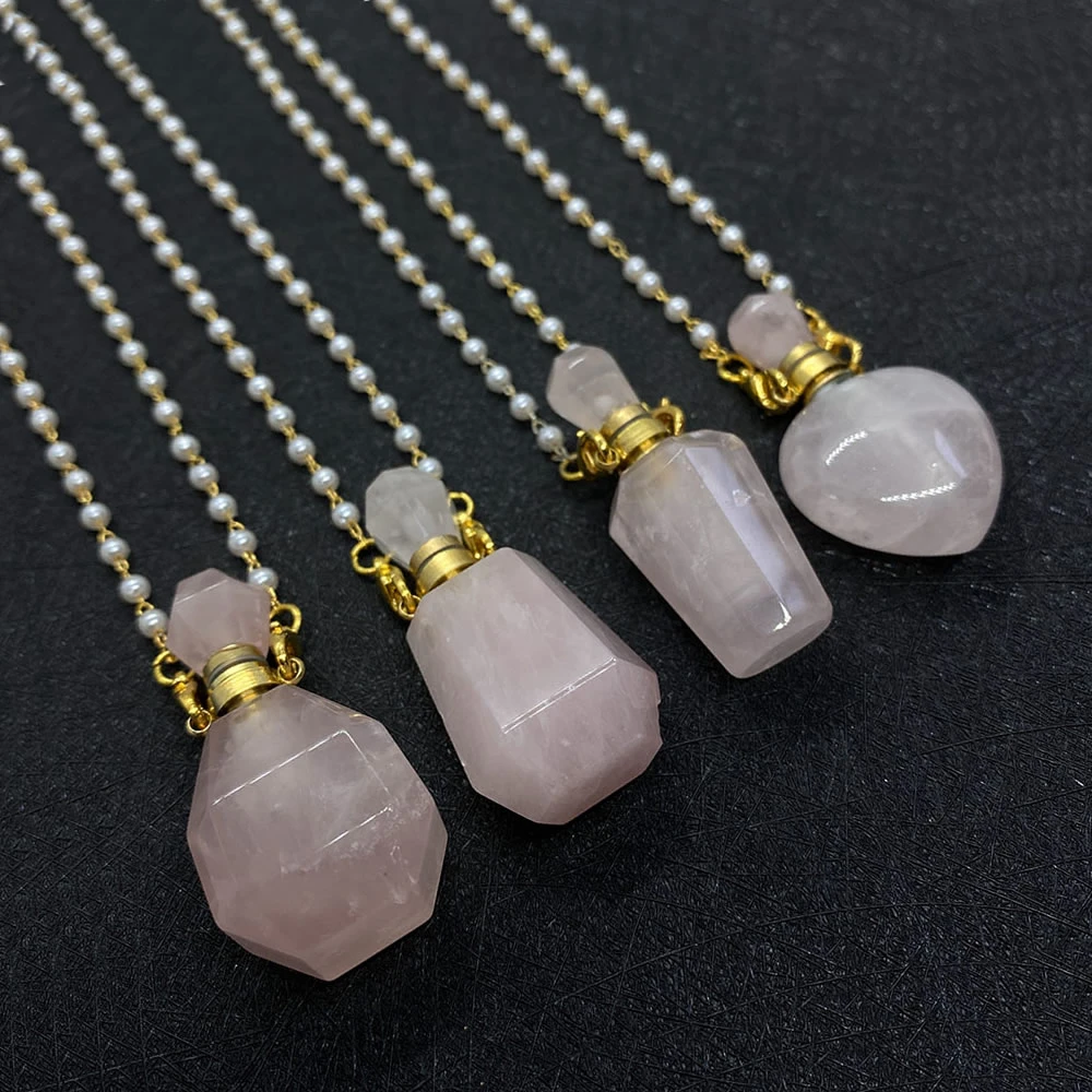 

Natural stone powder crystal aromatherapy bottle necklace charm ladies men perfume bottle pendant handmade DIY necklace gift