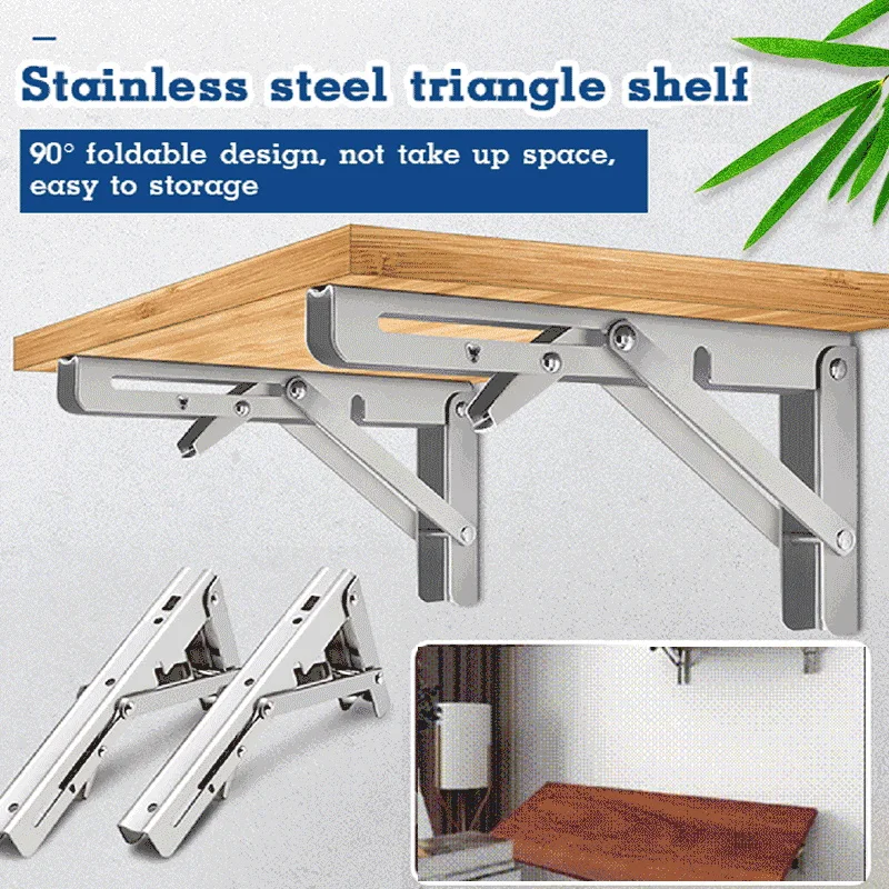 

Stainless steel folding bracket triangle storage bracket wall Mount shelf bearing 136kg triangle folding angle bracket jacket heavy support adjustable wall mount bench table shelf bracket Furniture Hardware