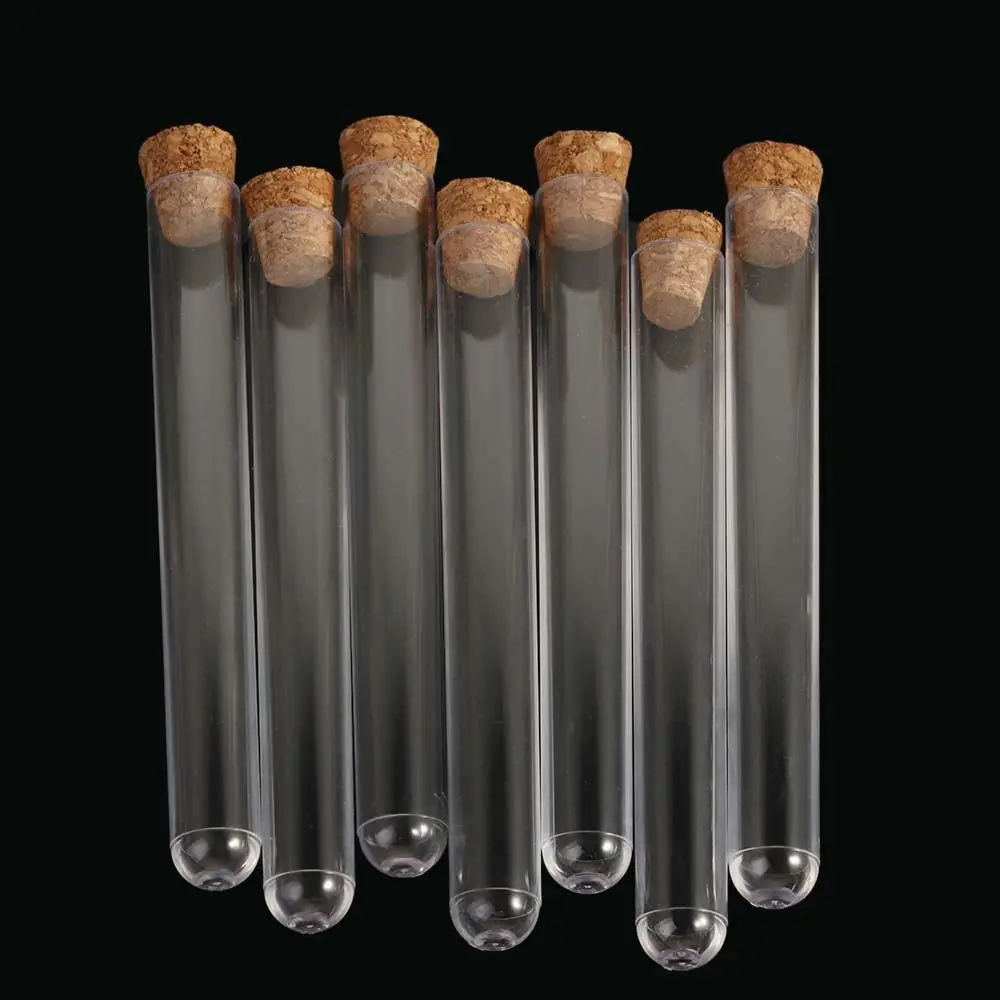 

20Pcs 12x100mm Transparent Laboratory Clear Plastic Test Tubes With Corks Caps School Lab Supplies