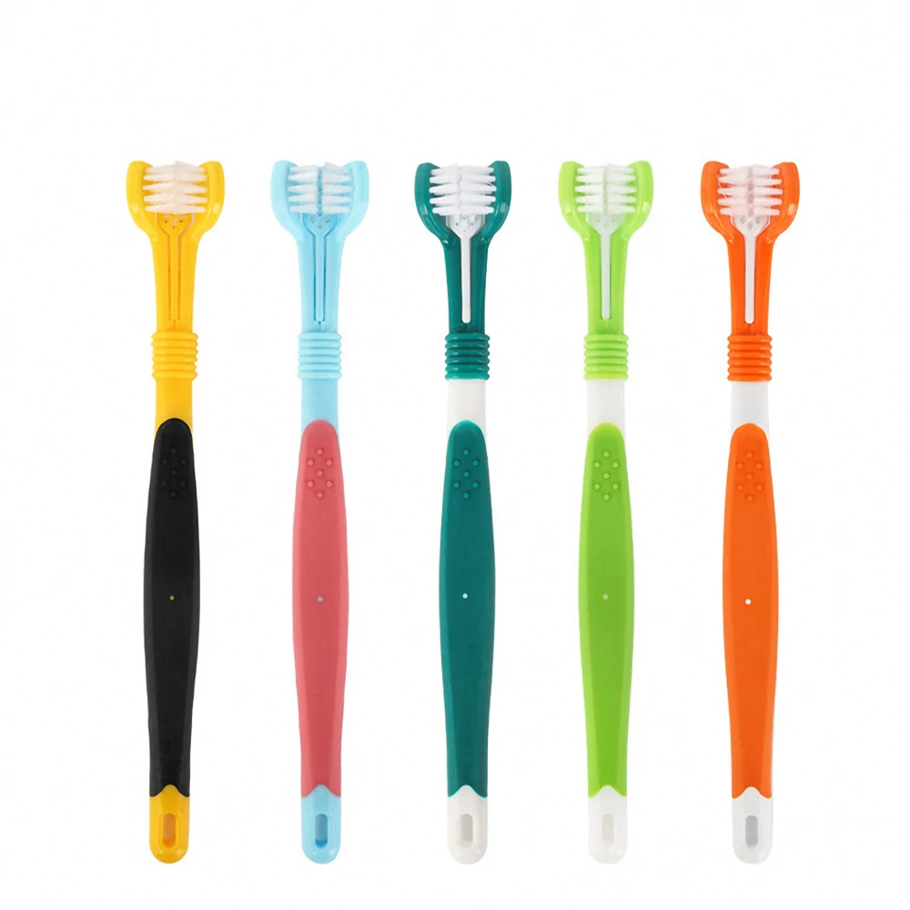 

Three-head Pet Toothbrush Multi-angle Brushing Teeth Cleaning To Remove Tartar Bad Breath Dog Teeth Care Pets Dogs Cats Supplies