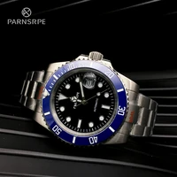 parnasree yachting 40mm mens watch mechanical automatic movement aseptic luminous black dial stainless steel case blue ring