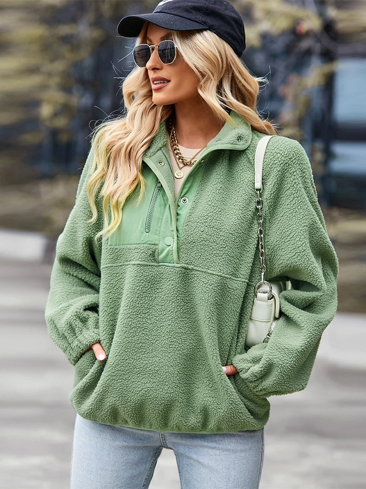 

Loose Sports Sweatershirts 2022 New Autumn Winter Women Solid Color Long Sleeve Caual Temperament Jacket For Fashion