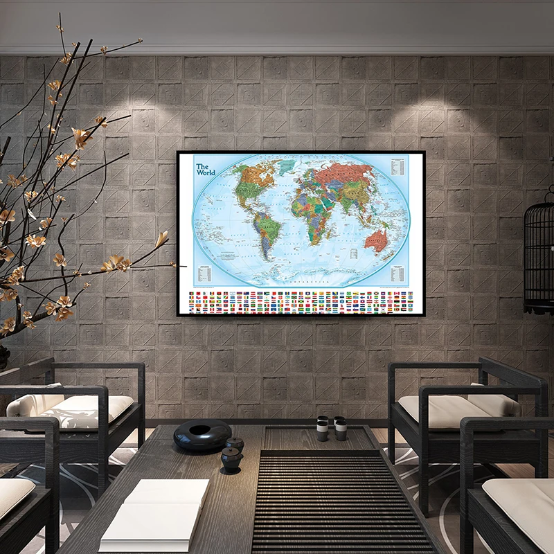 

59*42cm Small Classic Edition World Map Canvas Painting Unframed Poster Map for Cultural Education Poster Decoration