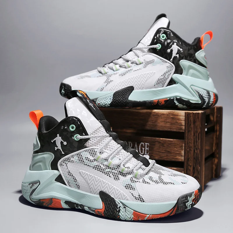 

Мужская Баскетбольная обувь, дизайнерская разноцветная обувь с защитой от занос, удар абсорбирующие высокие эластичные спортивные кроссов...