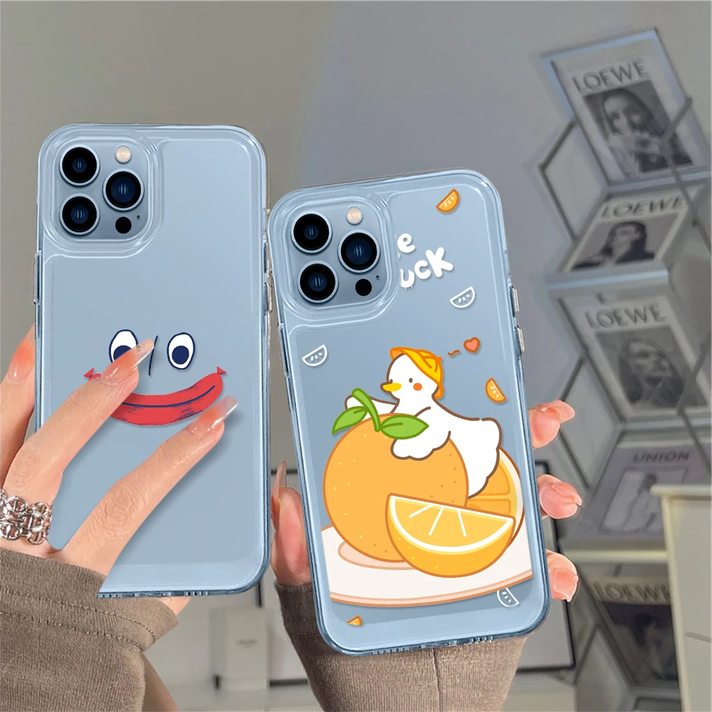 

Funny Face Case for iPhone 14 13 12 11 Pro Max Mini XS XR X Shell Transparent Back Cover for iPhone14promax Capa Cute Duck Funda