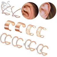zs 10pcslot stainless steel round ear clip for women rose gold black color ear cuff no piercing fake cartilage earring jewerly