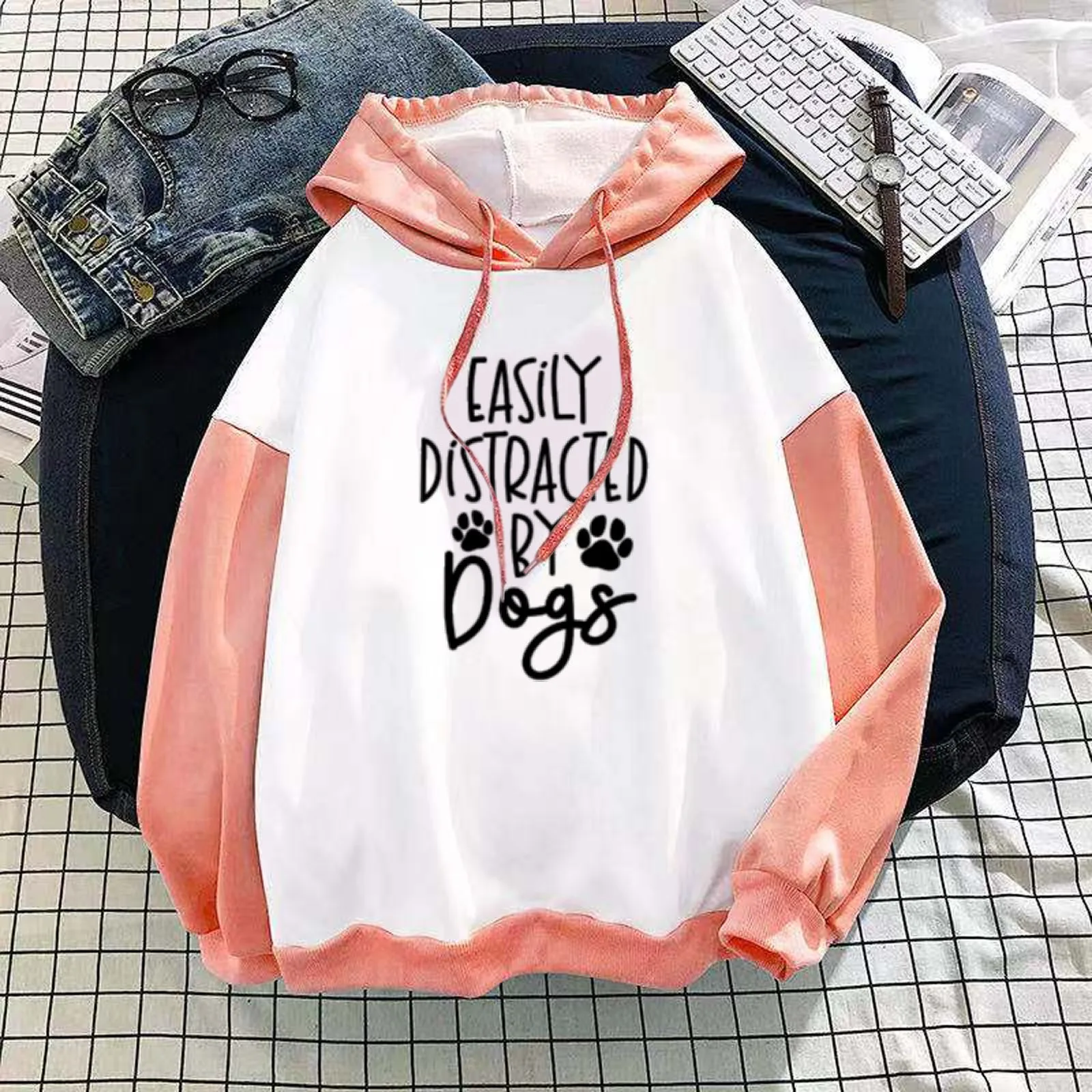 

Fashion Letter Print Hoodie Color Block Hoodies Sweatshirts Harajuku Y2k Hoodies Pullover Women's Sweatshirt Oversized Sudadera