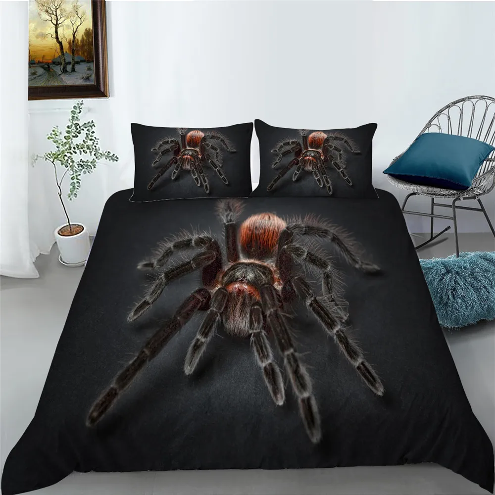 

Home Bed Clothes Unique Design Black Background 2/3 Pcs Cool Bedding Cover Suit Spider Printing Quilt Cover Set Home Textiles