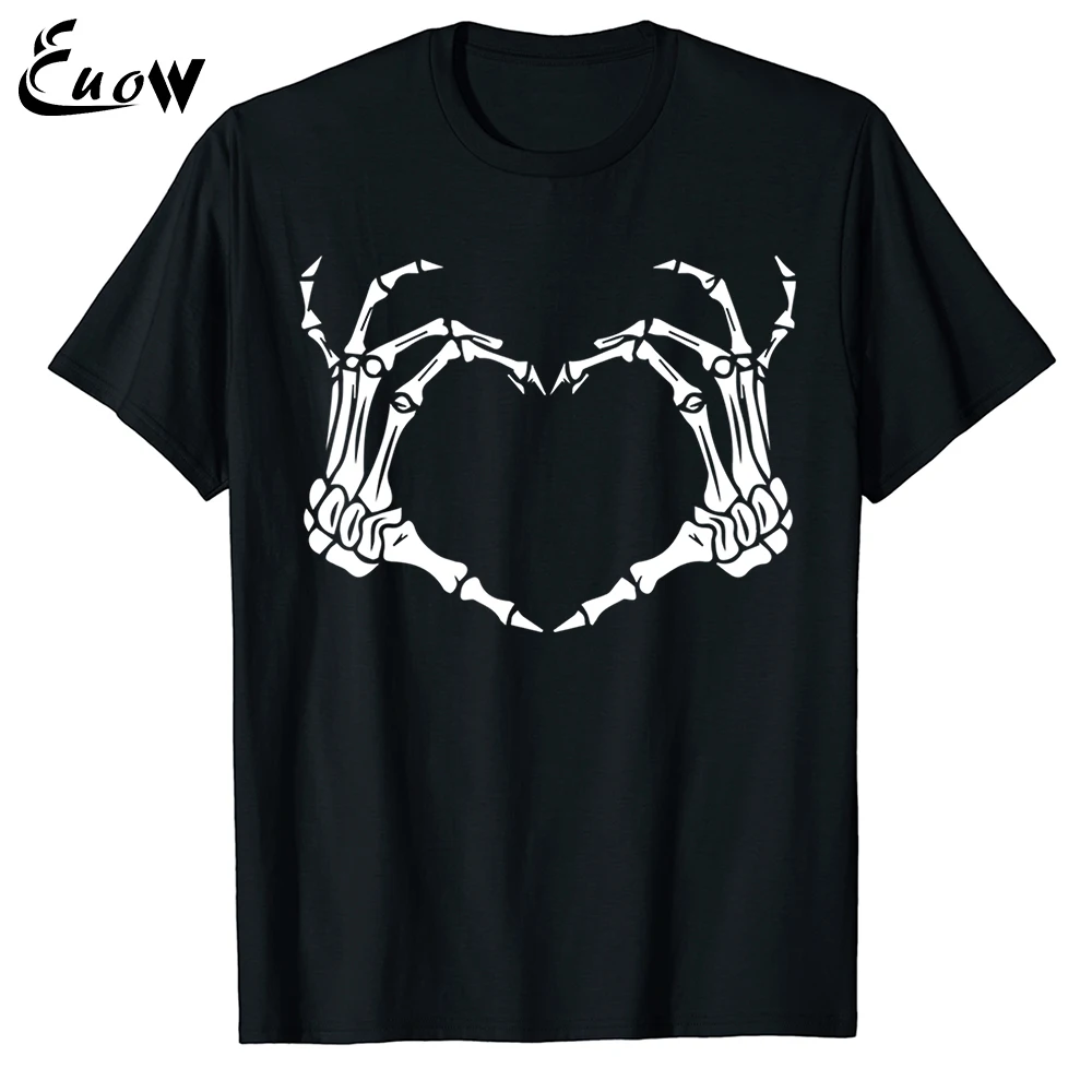 

Euow унисекс 100% хлопок Скелет рука сердце знак кости костюм забавный подарок на Хэллоуин мужская футболка Повседневная одежда футболка уличная одежда