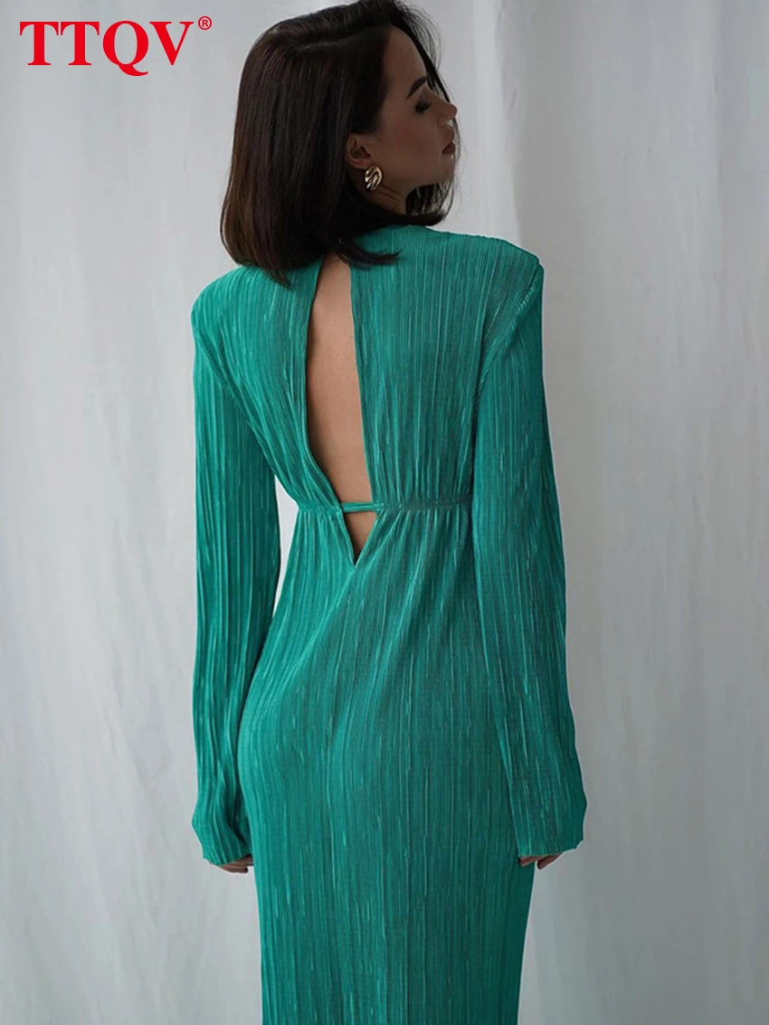 Зимнее зеленое женское платье TTQV с круглым вырезом элегантные облегающие платья