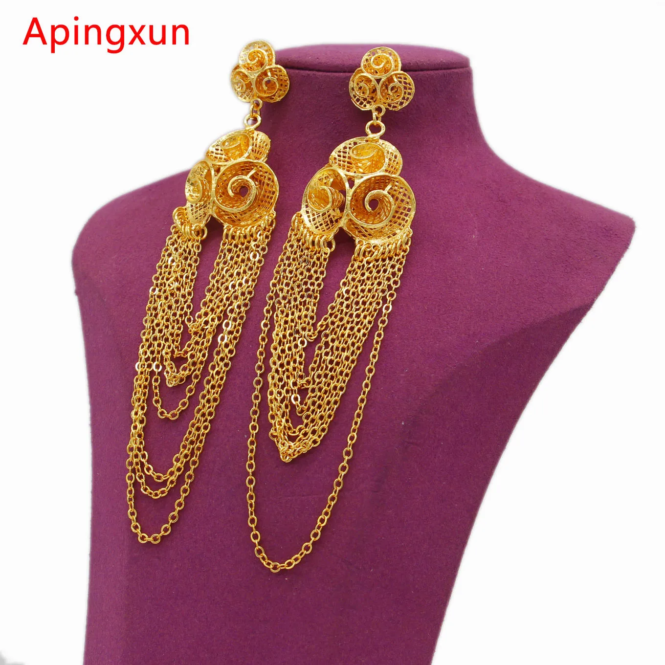 Новые роскошные серьги Apingxun из Дубая золотого цвета африканские эфиопские