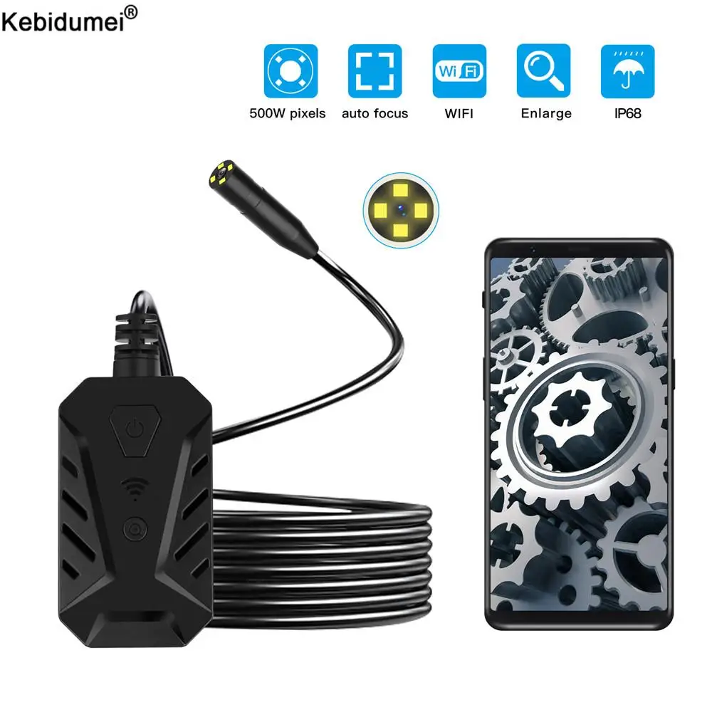 

Kebidumei F230 Auto Focus WIFI Endoscope 5.0MP HD1944P LEDs Wireless Industrial Inspection Borescope Camera IP67 Waterproof