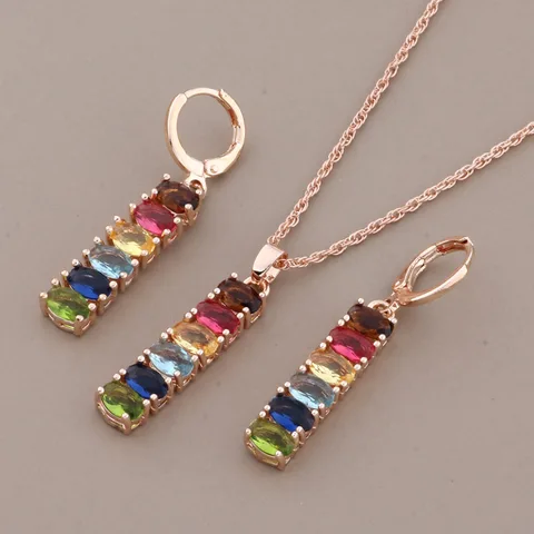 Комплект серег и ожерелья Ирина медные розового золота с цирконами