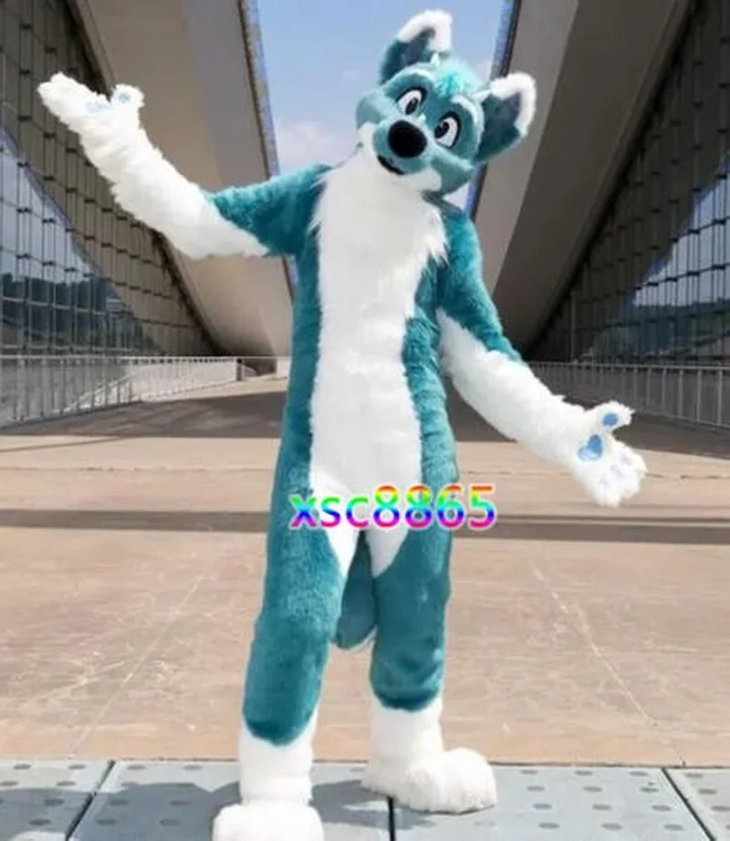 Длинный Меховой Костюм Хаски для Хэллоуина мультяшный костюм косплея пушистый |