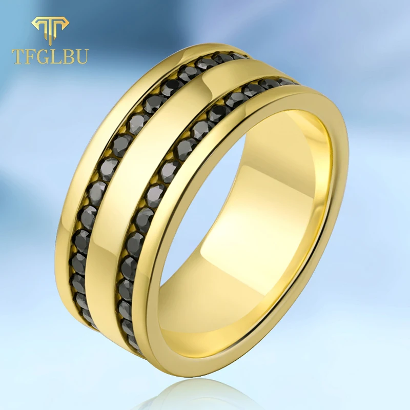 Черный Муассанит 2 мм TFGLBU в стиле хип-хоп 925 кольцо стерлинговоe серебряное для