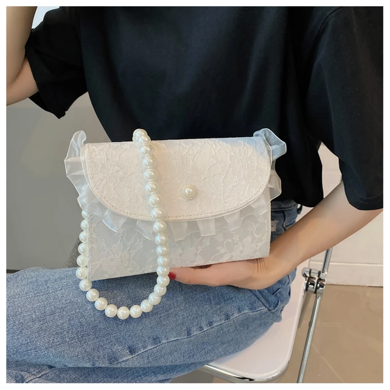 

Сумки через плечо для женщин, винтажная кружевная жемчужная цепочка для женщин, маленькая квадратная сумка на плечо, женский клатч, кошелек, сумки для женщин