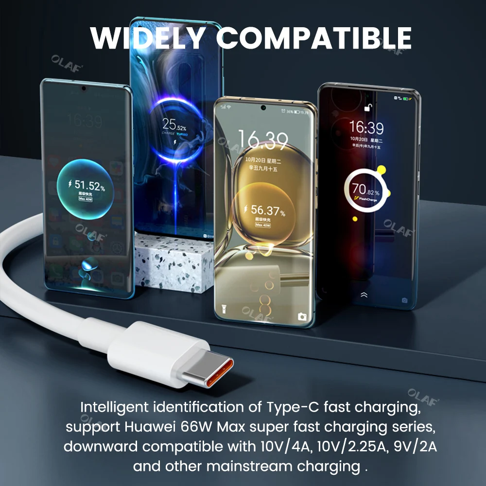 Кабель USB OLAF 6A кабель типа C для суперзарядки Huaweo Mate 40 50 Xiaomi 11 10 Pro OPPO R17 шнур
