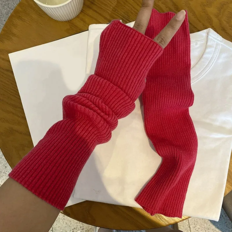 

Long Fingerless Gloves Women Winter Arm Warmer Knitted Arm Sleeve Fashion Solid Casual Soft Girls Clothes Punk Gothic Gloves
