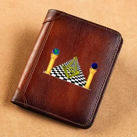 high quality genuine leather wallet freemasonry gate printing standard short purse bk3273