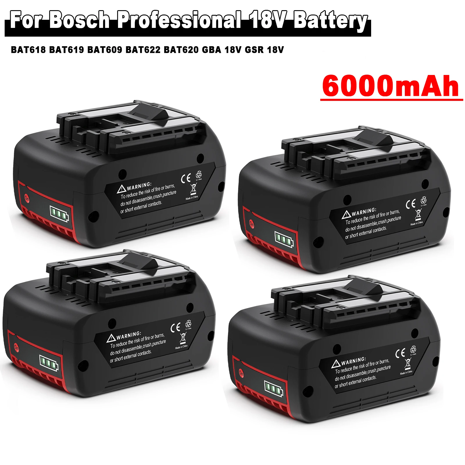 Turpow 18V 6.0Ah Аккумулятор для Bosch 18V Professional BAT618 BAT619 BAT620 BAT609 Портативный аккумулятор GBA18V GSR18V