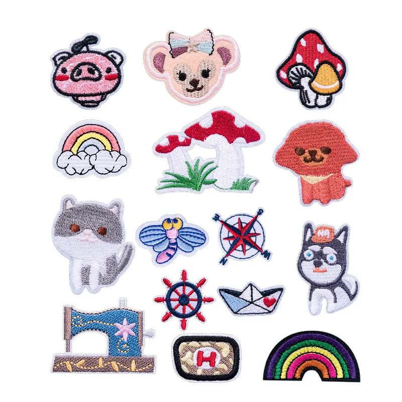 

Утюг на патчи для одежды в полоску собак и кошек свиней Радуга значки с животными настенные наклейки для детской одежды DIY Аппликация вышиты...