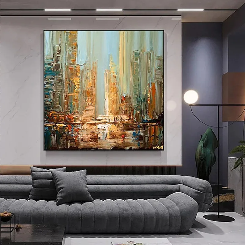 

100% Hand Painted Oil Painting Square Abstract Floral Botanical Modern Stretch Canvas Oil Painting Home Decor Painting