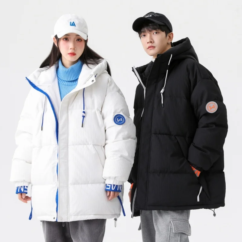 

Fashion Down Jacket Men White Eiderdown Trend Solid Wide Edition Coat Winter Hooded Young Student Couple Bread Clothing