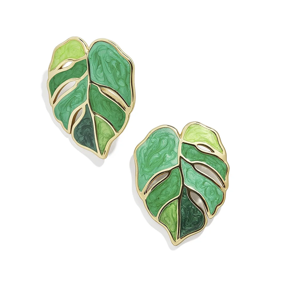 2023 New Fashion Creative Leaf Oil Drip Earrings For Women Small and Delicate Ladies Birthday Party Gift Jewelry Wholesale